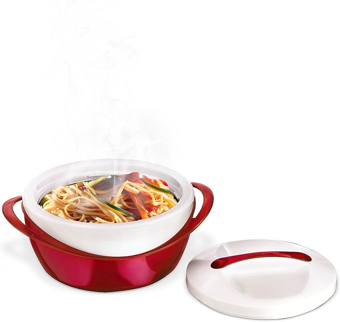 Pinnacle Large Insulated Casserole Dish with Lid 2.6 qt. Elegant Hot Pot Food Warmer/Cooler -Thermal Soup/Salad Serving Bowl Stainless Steel Hot Food Container–Best Gift Set for Moms –Holidays Red