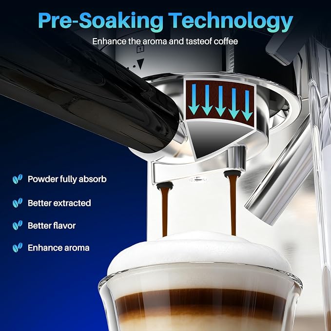URintells Cuising Espresso Machine 4-in-1 Touchscreen Espresso Maker Hands-Free Milk Frother for Cappuccino Latte,Stainless Steel Coffee Machine with Dual Heating System and Clean Function
