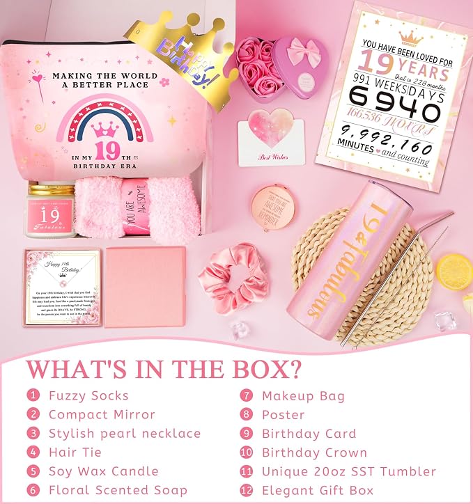 Awfrky 19 Year Old Girl Birthday Gifts, 19th Birthday Gifts For Girls, Happy Birthday Gifts for 19 Year Old Female Daughter Niece Granddaughter Sister Her Girlfriend Bestie