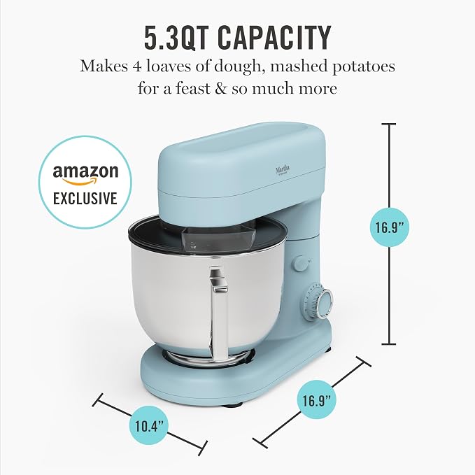 Martha Stewart 5.3Qt Stand Mixer, 12-Speed Tilt-Head Electric Kitchen Mixer with Stainless Steel Bowl, Dough Hook, Whisk & Beater, Splash Guard, Ideal for Baking Bread, Cake & Whipping, Sky Blue