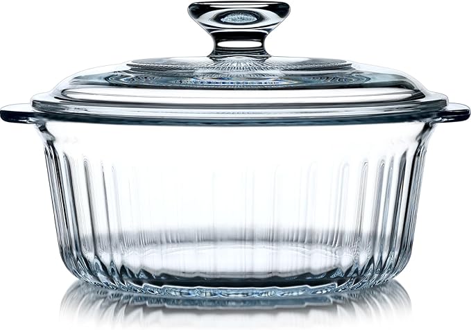 NUTRIUPS Glass Casserole Dish with Glass Lid, Borosilicate Glass,Casserole Dish for Oven, Baking Dish with Lid (2.4QT-ear)