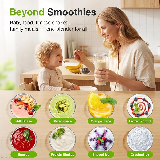 KOIOS Blender for Smoothies, Personal Blender for Shakes and Smoothies with 3 * 22oz To-Go Cups, 22000 RPM Smoothie Maker, Detachable Blade Portable Blenders for kitchen, Black