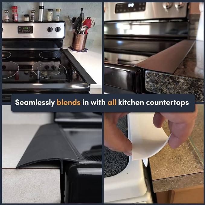 Linda’s Essentials Silicone Stove Gap Covers (2 Pack), Heat Resistant Oven Gap Filler Seals Spaces Between Stovetop and Counter, Easy to Clean Stove Side Guard (30 Inches, Black)