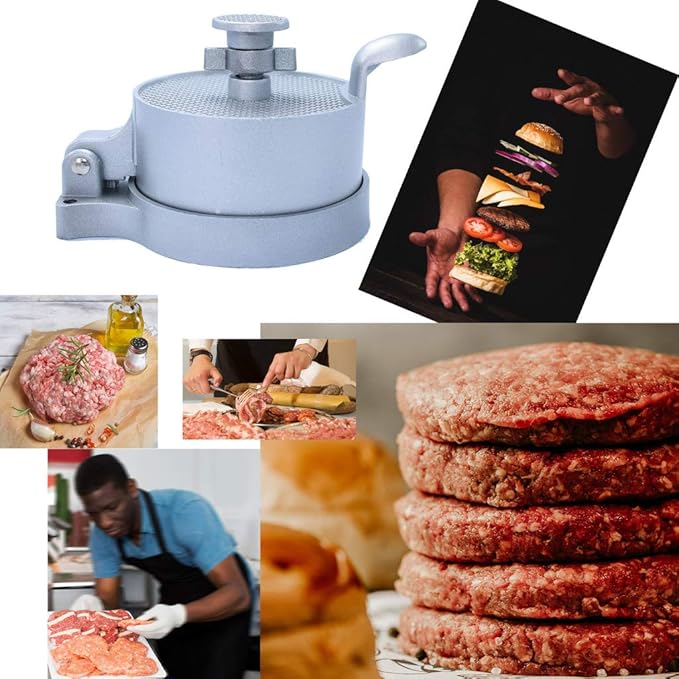laffeya Burger Press, Hamburger Maker with 50 Non Stick Patty Papers, Adjustable Burger Press Makes 4 1/2" Patties, 1/4Lb to 3/4Lb (Burger Press with Paper)