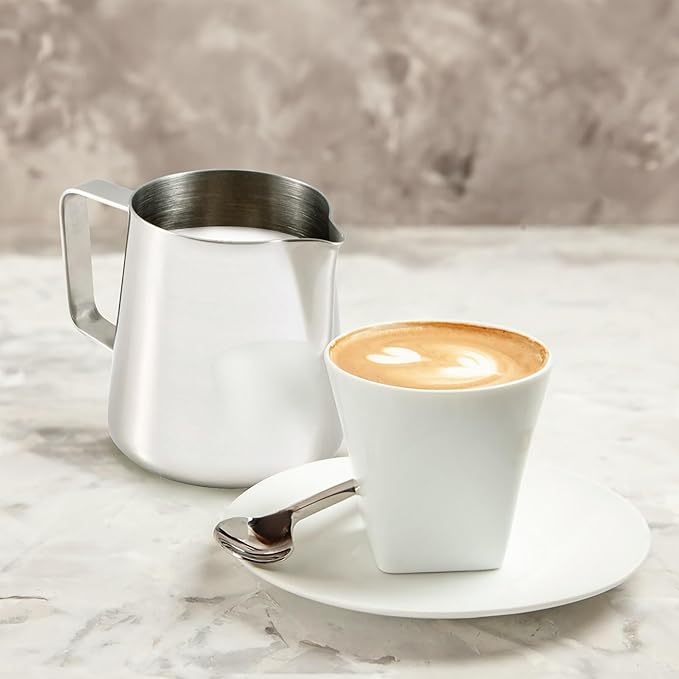Fino Milk Frother Steaming Pitcher, Professional Quality Stainless Steel, 12-Ounce Capacity