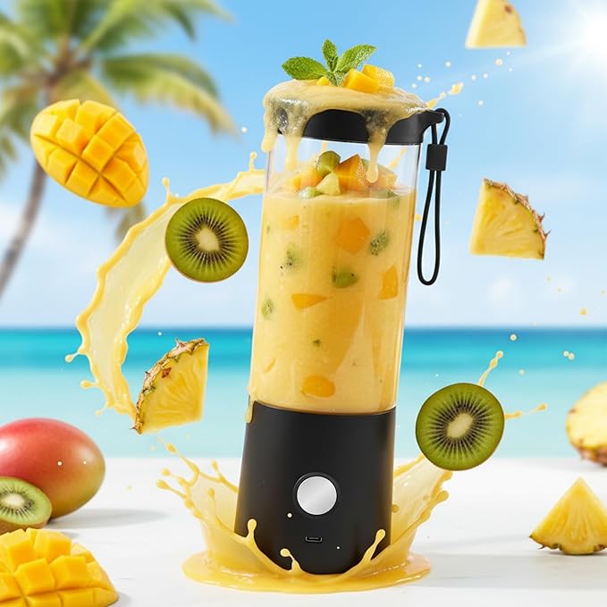 Portable Blender for Smoothies - 16oz Personal Mini Blender, USB-C Rechargeable and Self-Cleaning, Black