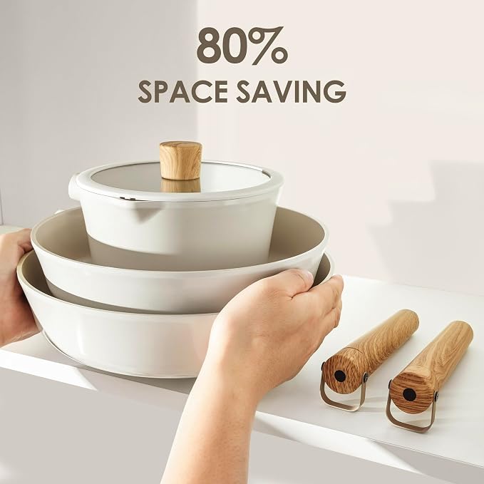 SENSARTE Ceramic Cookware Set 14Pcs, Nonstick Pots and Pans Set, Healthy Non Toxic Induction Cooking Set, Stackable Cookware with Kitchen Utensils, Pot Protectors, PFAS/PTFE Free