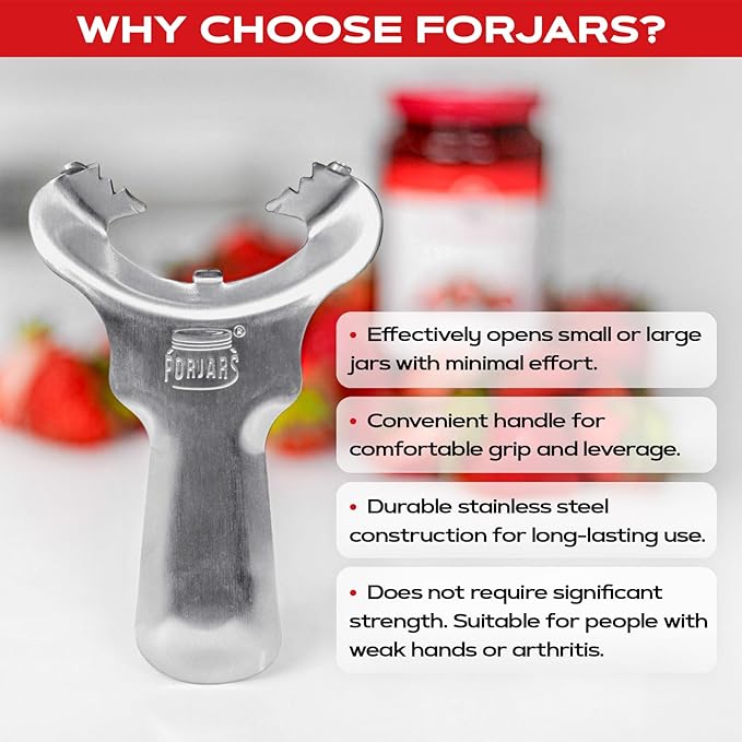 Forjars Manual Jar Opener - Rated Tool for Canning - Open Mason Jars Twist-Off, Screw-Top, Canning Lids - Can Gripper Aids - Original-Handed Mason Kitchen Lid Aid Plastic Bottle Openers