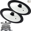 Bezrat Universal Lids for Pots, Pans and Skillets - 2-Pack Heat-Resistant Covers Tempered Glass with Silicone Rim - Fits 10”, 11”, 12” Cookware - Kitchen Covers, Dishwasher Safe
