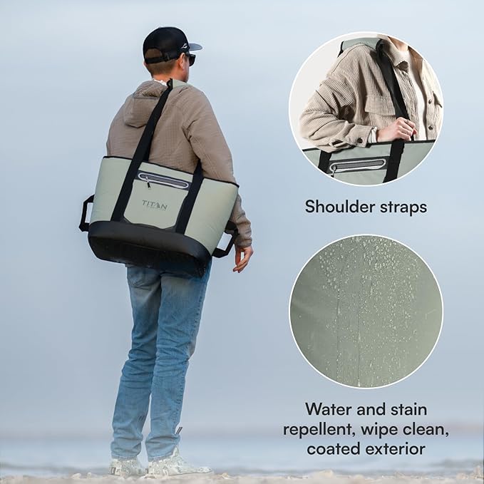 Titan by Arctic Zone Soft Sided Cooler Tote, Insulated Bag with Handle, Shoulder Strap, and Zipper for Lunch, Picnic, and Travel, 30 Can Capacity