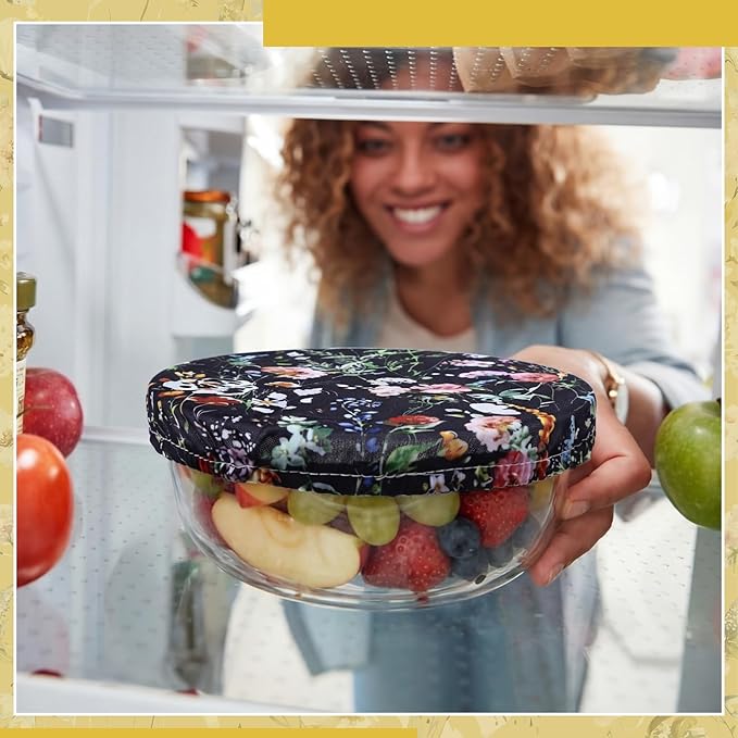 Patelai 10 Pcs Bowl Covers Reusable in 5 Size Stretch Cloth Fabric Elastic Food Storage Bowl Covers Bread Sourdough Lids for Proofing Food Fruits Leftover (Colorful,Rich Flowers)