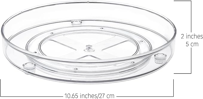 primebox 10.5" Lazy Susan Organizer. 360 Degree Rotating Turntable for Cabinets, Fridge, Pantry, Bathroom, Under Sink Organizing, Vanity, Countertops, Organizer for Spices Clear.