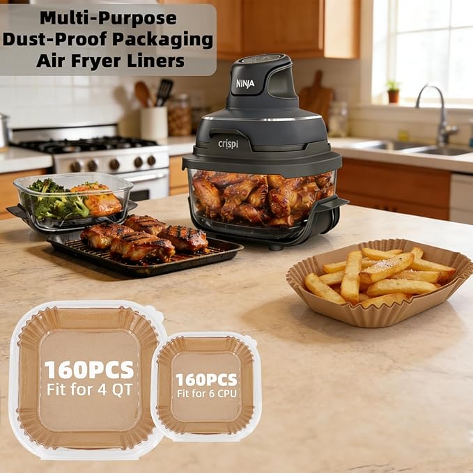 Air Fryer Liners for Ninja Crispi,160+160Pcs Parchment Paper for Ninja Crispi 4-in-1 Portable Glass Air Fryer Cooking System,Disposable Ninja Crispi Air Fryer Accessories