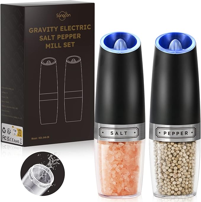 5 in 1 Blender and Food Processor & Large Capacity Gravity Electric Pepper and Salt Grinder Set