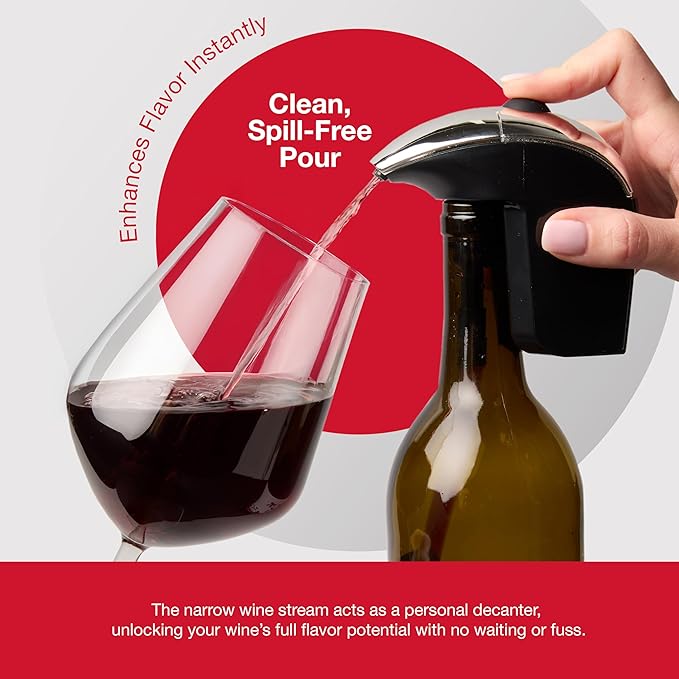 Automatic Wine Dispenser - Electric Aerator Pourer Spout and Decanter, Hands-Free, No-Spill, No-Drip – Enhances Aroma and Flavor – Premium Gifts, Accessories for Wine Lovers, Drinkers (Silver)