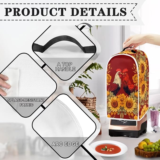 Rooster Blender Dust Cover Bread Maker Toaster Cover Sunflower Kitchen Accessories Small Appliance Cover Dustproof Size S
