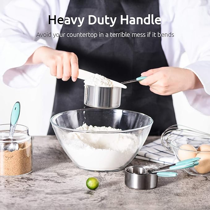 U-Taste 18/8 Stainless Steel Measuring Cups and Spoons Set of 10 Piece (Aqua Sky), U-Taste 600ºF Heat Resistant 11.38in Silicone Spoon Spatula (Aqua Sky)