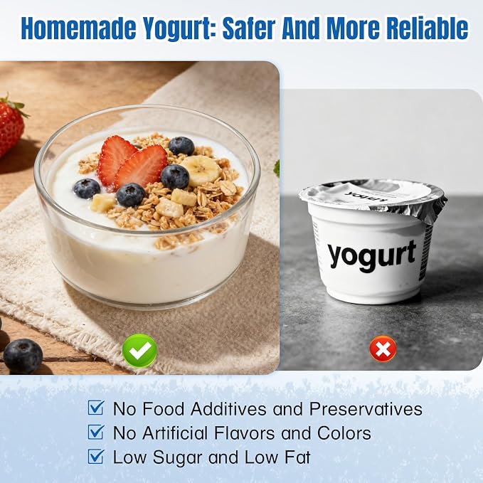 Yogurt Maker with Two 1 Quart Glass Bowls, Yogurt Maker Machine with Precise Temp Control (68-127℉) & 48H Timer, Auto Shut-Off, BPA-Free, for Homemade Probiotic Yogurt & Gut Health