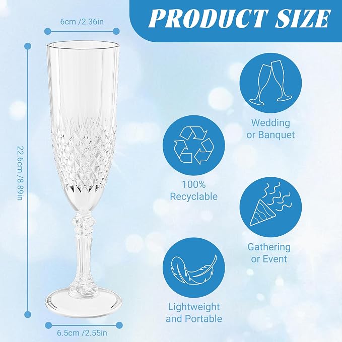 Plastic Champagne Flutes, Champagne Glasses Bulk, Reusable Unbreakable Acrylic Wine Glasses Goblets for Weddings Bachelor Parties Toasting Bridal Shower (48, Transparent)