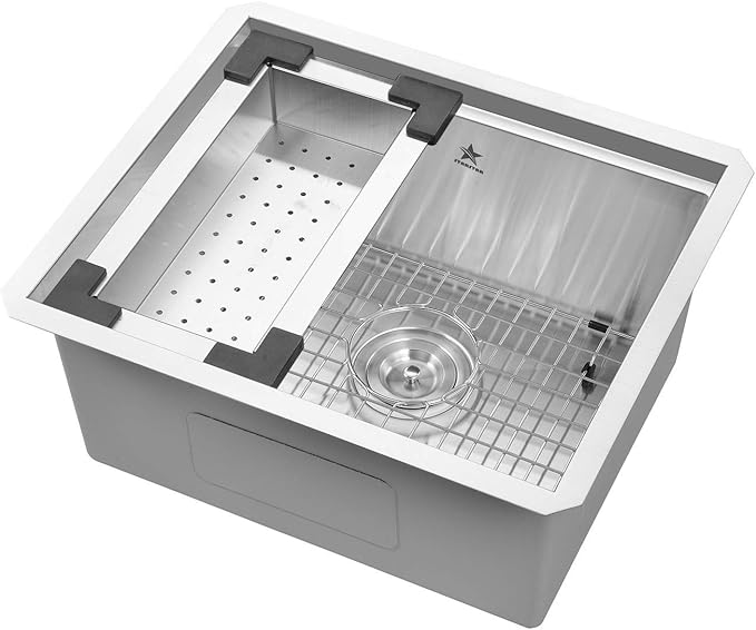 STARSTAR Stainless Steel Colander For Workstation Kitchen Sink (Black Cover, 15.5/8 W - 8.7/8 L)