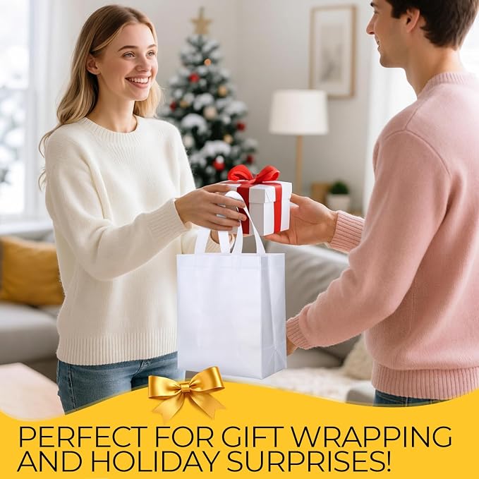 Eccliy Reusable Gift Bags Set Glossy Grocery Gift Tote Bag with Handle for Wedding, Bridal Shower, 4th of July, Summer Event(10 x 8 x 4.7 Inch,White,80 Pcs)