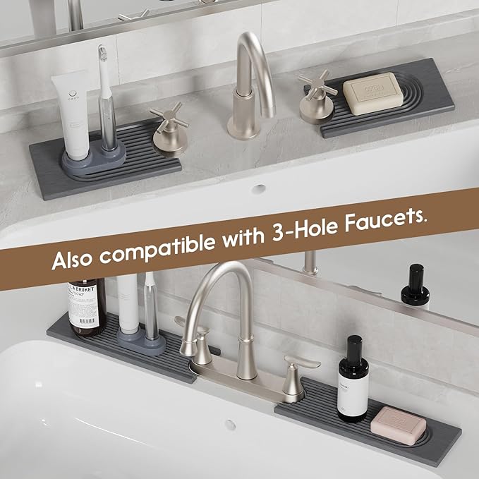 Faucet Mat for Kitchen Sink, Diatomite Quick Drying Tray , 20 Inch Kitchen Sink Splash Guard and Bathroom Stone Tray for Counter. Super Absorben. Deep Grey.