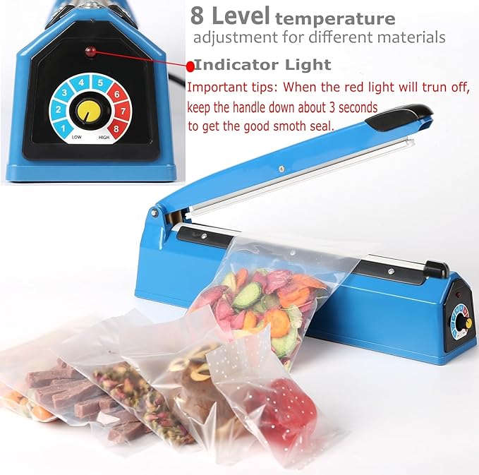 8 Inch Impulse Heat Sealer, Manual Poly Machine for Plastic Bags PE PP Bags with Extra Replace Element Grip
