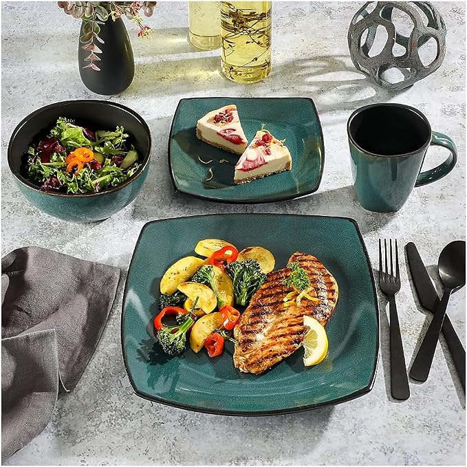 Gibson Elite Soho Lounge 16 Piece Dinnerware Set, Teal