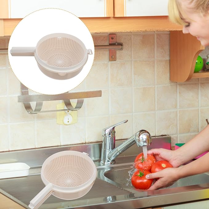 Mobestech Double Layer Strainer Basket 13.38X9.05X4.33 Inch Plastic Drain Basket Bowl for Washing Fruits and Vegetables with Handle Detachable Design for Kitchen Use