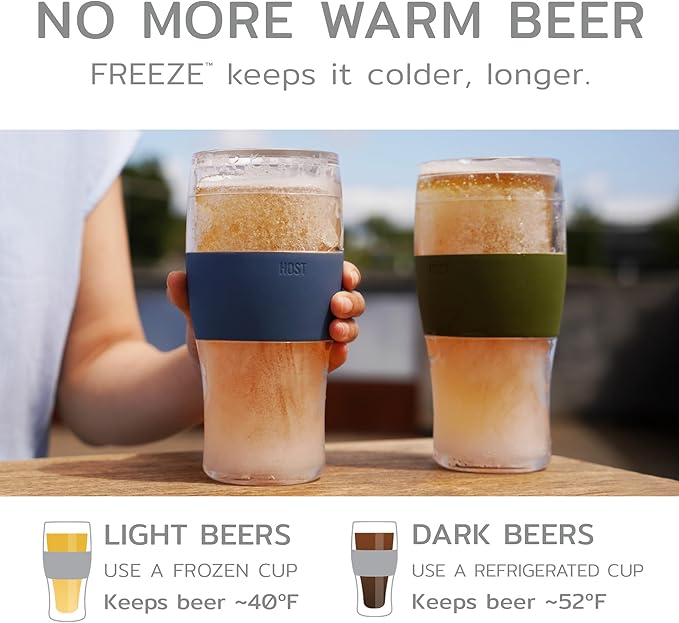 Host FREEZE Beer Glasses, Frozen Mugs, Freezable Pint Set, Keep Your Drinks Cold, Double Walled Insulated Glass, Tumbler for Iced Coffee, 16 oz, Set of 2, Varsity Blue