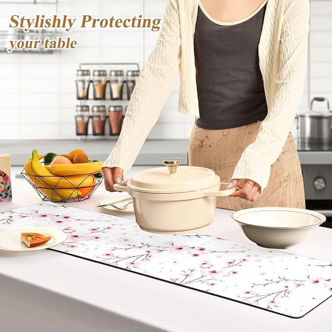 Flower Trivet Table Runner 40 Inches Long Cherry Blossom Branche Heat Resistant Hot Pad Multi Purpose Mat for for Hot Pots Pans Kitchen Countertops