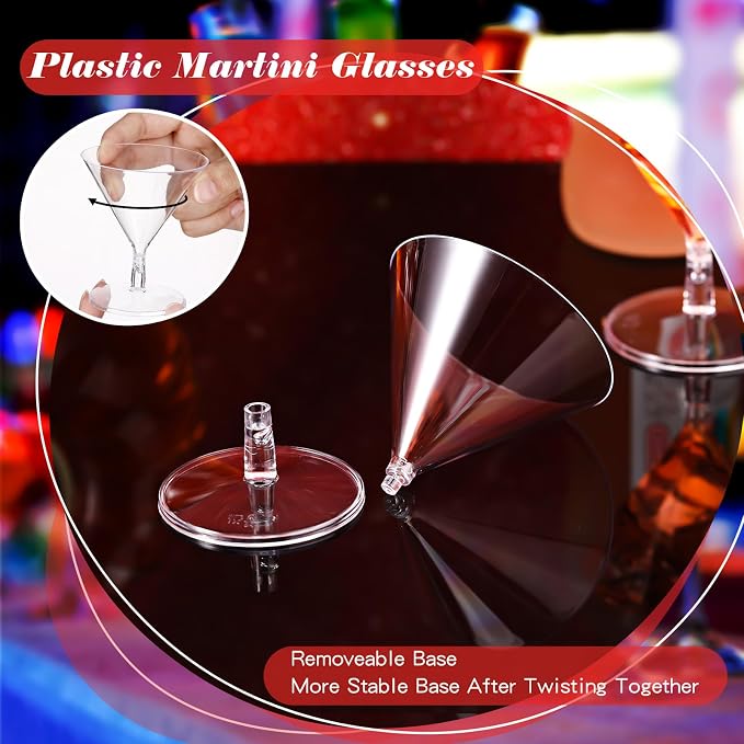 Irenare 100 Pcs 2 oz Plastic Martini Glasses and Cocktail Picks Set Disposable Clear Cocktail Dessert Glasses Unbreakable Mini Cups for Wedding Party Wine Appetizers Food