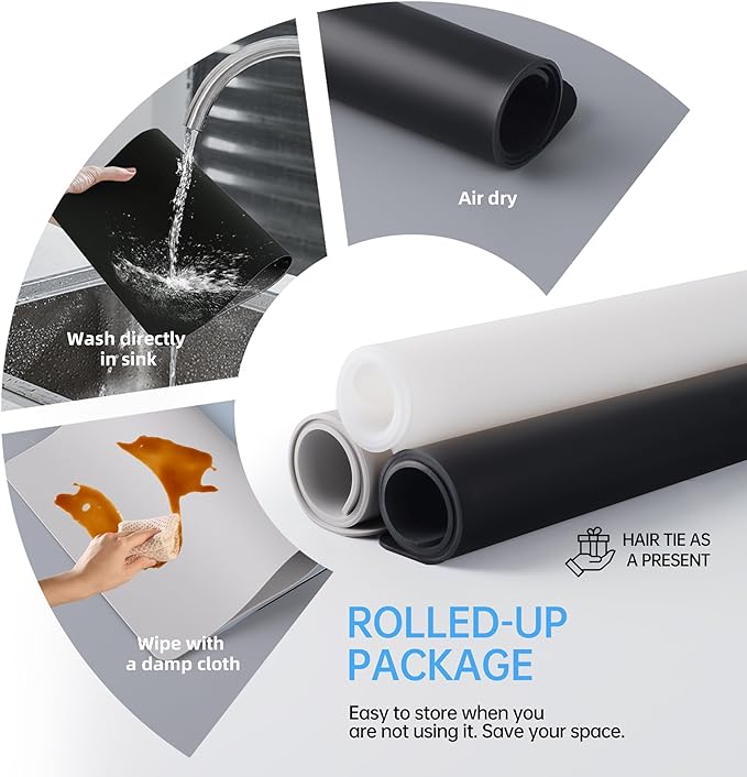Extra Large Silicone Mat 32.3x24, Non-Slip Counter Protector - Heat Resistant,Cut-to-Fit for Kitchen Island,Countertops, Baking-Easy Clean Black Mat, 1.2mm Thick