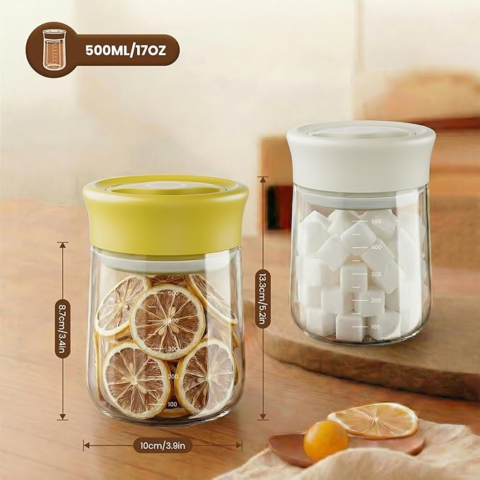 OURCABECUE Wide Mouth Mason Jar 16oz, Newly Upgraded Easy Open Rotating Lid, Food Grade Glass Storage Jar set of 2, for Meal Prep Overnight Oats Yogurt Snacks Candy Jars