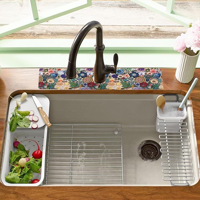 Sink Faucet Absorbing Mat, 2 Pack Drying Mat Around Faucet Sink Splash Guard Behind Faucet Sinkmat For Kitchen Bathroom Island Rv 24 * 5.5 Inch (60 * 14 cm)