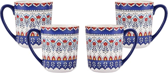 Bico Boho Totem Ceramic Coffee Mugs Set of 4, 16 oz Large Tea Cups with Handle, Aesthetic Latte Mugs for Cappuccino Cocoa, Lead-Free, Dishwasher and Microwave Safe, Housewarming Gift
