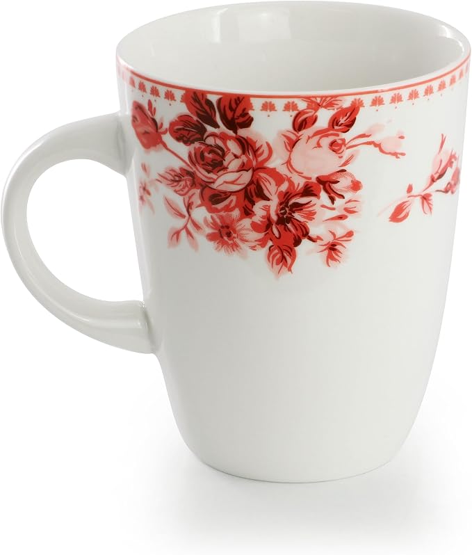 Elama Traditional Rose 16 Piece Porcelain Dinnerwar/Tableware Set, Service for 4 (Red)