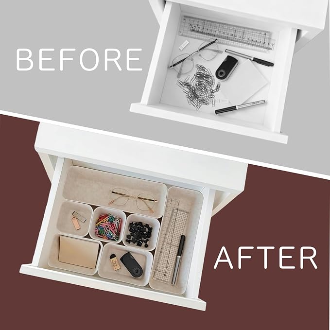 16-Piece Felt Drawer Organizer Set in 4-Sizes, Made from Eco-Friendly Material for Vanity, Makeup, Desk, Office, Kitchen, and Nightstand, Oatmeal
