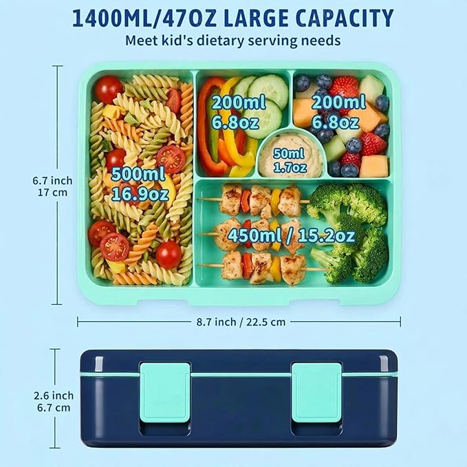 rockpapa Kids Lunch Box Set with 14oz Insulated Water Bottle & Lunch Bag, Leakproof 5.5 Cups Bento Box for School & Children, BPA-Free, Microwave Safe for Boys Girls (Blue Dinosaur)
