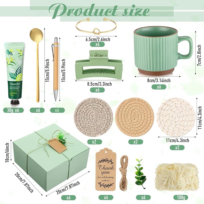 Reallnaive 61 Pcs Baby Shower Prizes for Game Winners Include Ceramic Mug Coaster Hand Cream Pen Spoon Bracelet Hair Clip Card Gift Box with Raffia for Guests Gender Reveal Bridal Shower Party(Green)