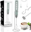 BSRGMS Milk Frother Handheld with Stand, Electric Whisk 3 Speed Adjustable, Drink Mixer with Stainless 3 Whisk, Rechargeable Hand Frother Wand, Foam Maker for Latte Cappuccino Matcha Egg Morandi Green