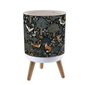 Trash Can with Lid Whimsical Woodland Foxes Birds Amidst Trees Flowers Press Top Round Small Garbage Bin with Wooden Legs Waste Basket for Kitchen Bedroom Nursery 7L/1.8 Gallon