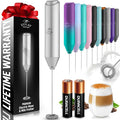 Zulay Kitchen Powerful Milk Frother AA Batteries Included – Ultra Fast Handheld Drink Mixer with Stainless Steel Whisk Stirrer for Coffee, Protein, Matcha & More, Frother Wand Electric Frothmate