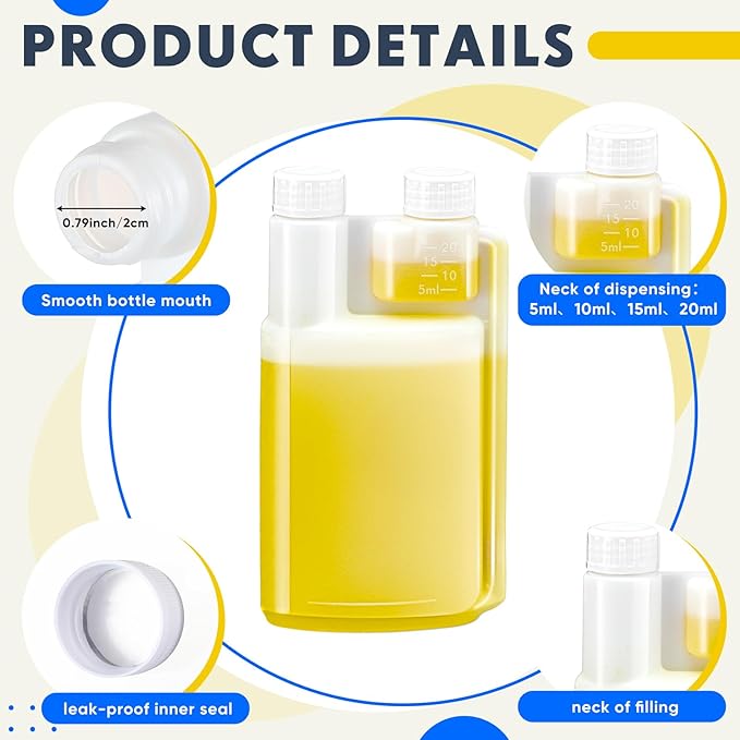 Lounsweer 12 Pcs Plastic Flask with Built in 1oz Shot Glass Graduated Chamber with Caps, Measuring Bottles One for Filling and One for Dispensing, to Store, Measure Dispense Liquids (8.5oz)