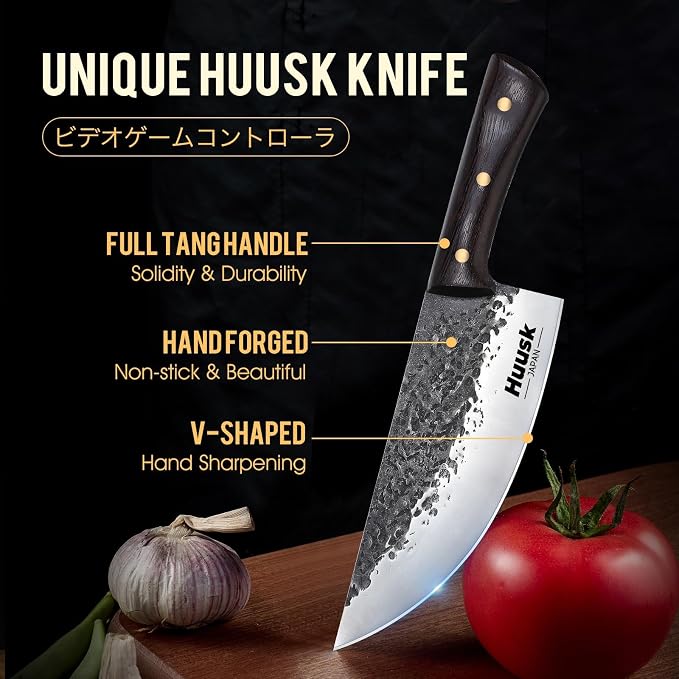 Huusk Butcher Knife for Meat Cutting, Hand Forged Meat Cleaver Knife, Outdoor Cooking Knives for Men, Gifts for Men