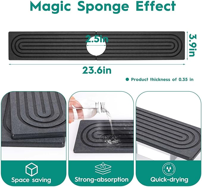 24 Inch Stone Faucet Mat for Kitchen Sink,Quick Dry Stone Mat Kitchen-Sink Water Splash Guard,Diatomite Protector with Super Absorbent&Leak Proof Circular for Kitchen Bathroom Counter(Dark Grey）
