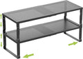 Jojocross Expandable Cabinet Shelf Organizer Storage Spice Rack Shelves for Kitchen Stackable Adjustable Pantry Cupboard Bathroom Countertop Desktop(2Packs/Black/Large-with Hole)