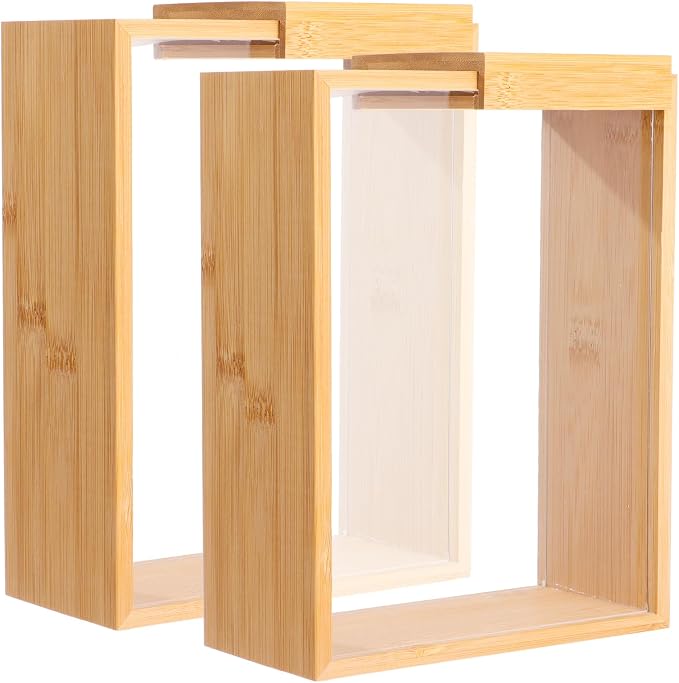 2 Pcs Wooden Cereal Storage Boxes, 8.7 x 6.8 x 3.1 in Dry Food Dispenser with Slide Lid, Visible Window, Wood Food Storage Container for Kitchen, Pantry Organization