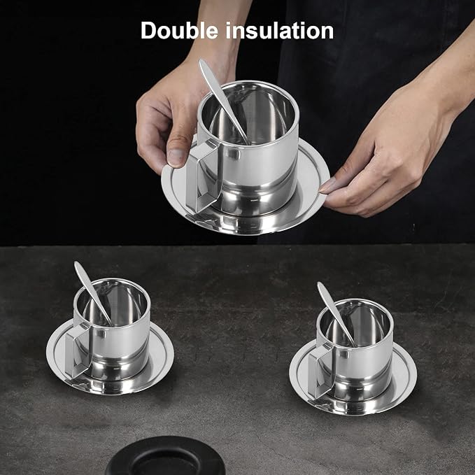 Coffee Cup Set,3PCS/Set Insulated Stainless Steel Double Walled Mugs Milk Tea Cup with Spoon Set(280ml)