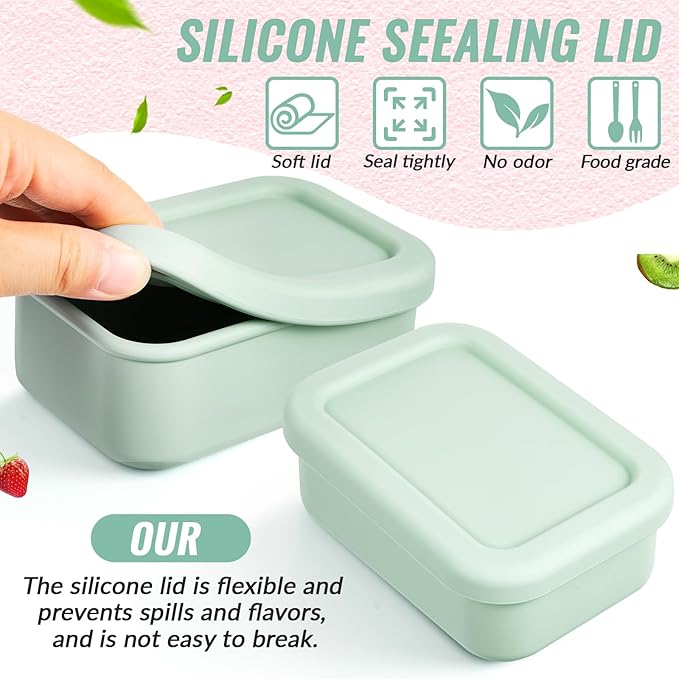 Teenyyou 6 Packs 1 Cup Silicone Soup Freezer Molds with Lid Silicone Soup Freezer Trays Rectangle Reusable Food Preserving Tray Freezing Sauces Stews(Pink, Sage Green)